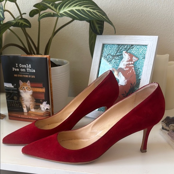 Manolo Blahnik Red Suede BB Pumps - Picture 1 of 4